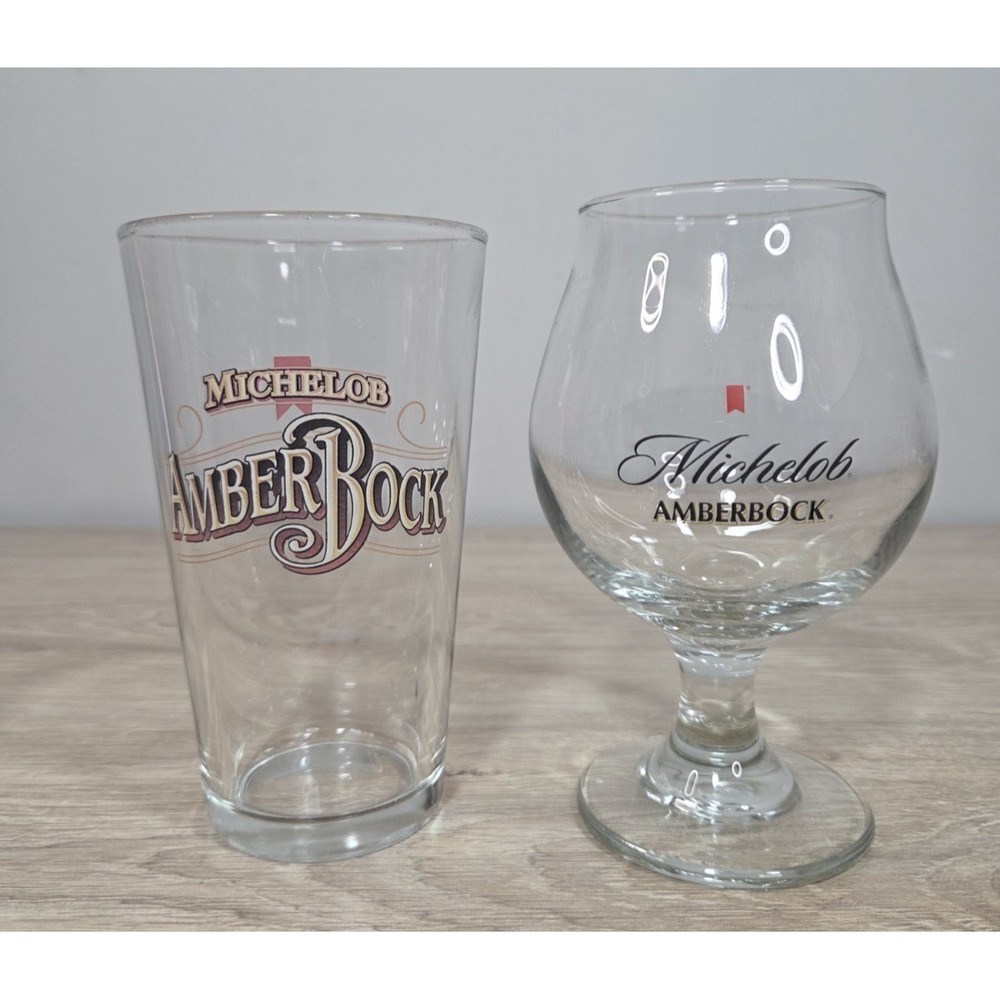 Michelob Amber Bock Glass Set‎ Pint Glass and Tulip Glass